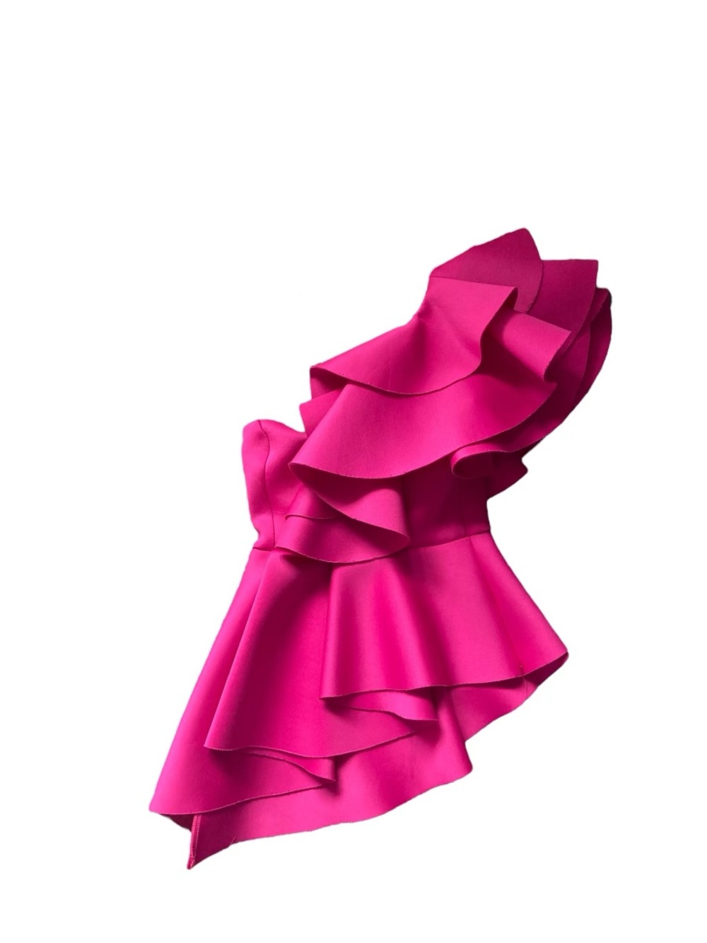 Women’s Hot Pink Ruffled One-Shoulder Top: Size S